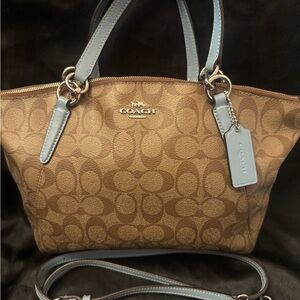 Coach Brown and tiffany Blue Signature Shoulder Bag with cross body strap